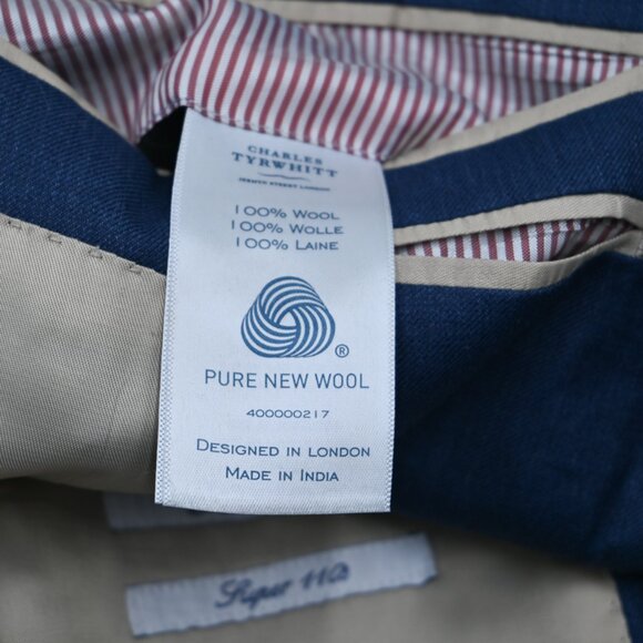 Charles Tyrwhitt Super 110 Wool Slim Fit Mid Blue Working Cuffs Suit 38S 32x29 - Picture 5 of 12